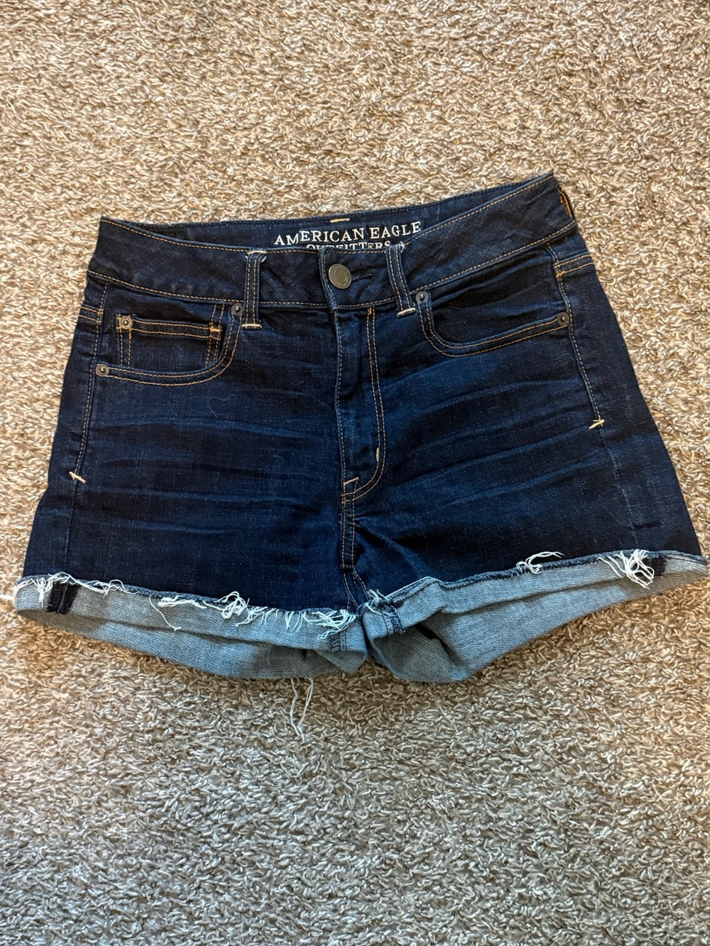 American Eagle Womens Size 8 Super Stretch Dark Wash Denim Midi Shorts